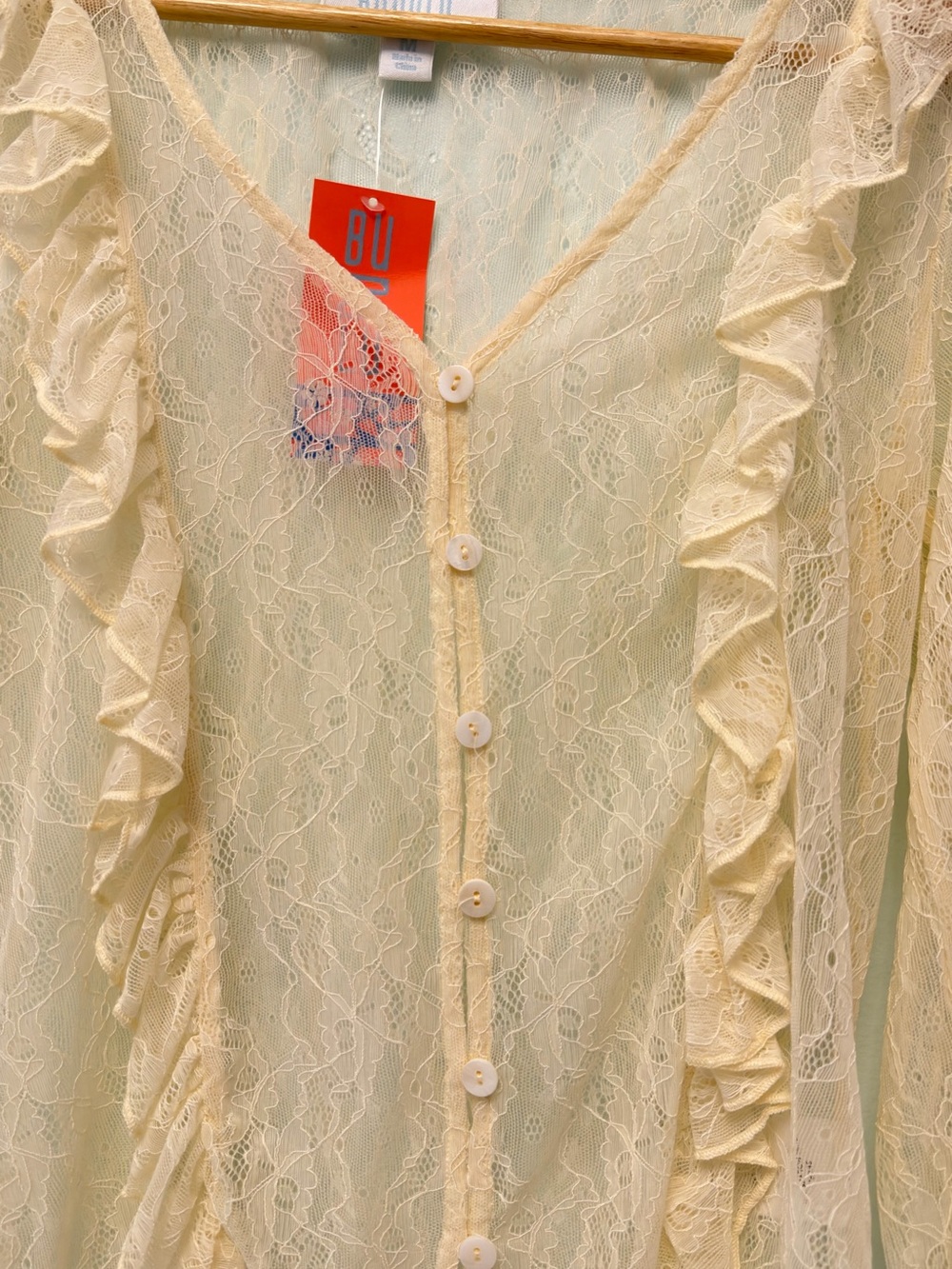 Lace Ruffle Button-Front Top - Cream - Picture 2 of 7